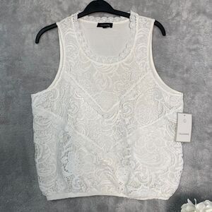 NWT Calligraphie Lace Tank Top‎ Women's Size L White Elastic Waist